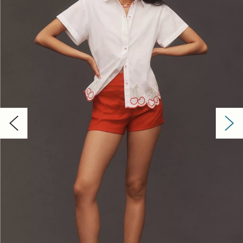 Maeve White Button-Down Shirt with Red Cherry Trim - Picture 2 of 11